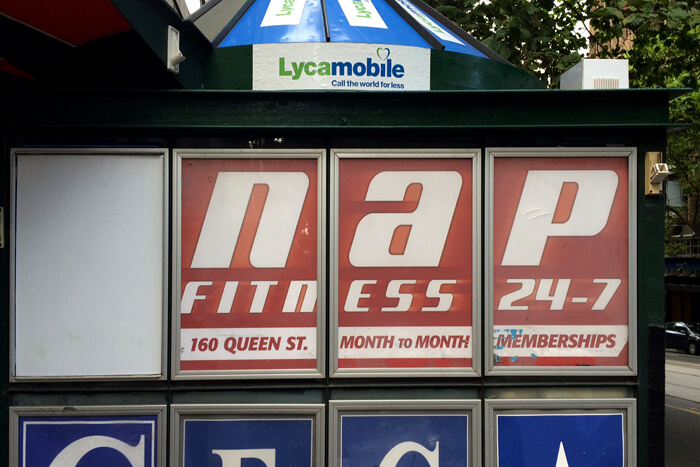 Snap Fitness 24-7 Gym lost an S and became NAP Fitness.