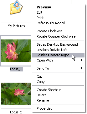 Shell integration for rotating the photos with a right-click on a thumbnail 