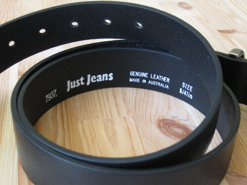 Just Jeans brand belt labelled as made of genuine leather.