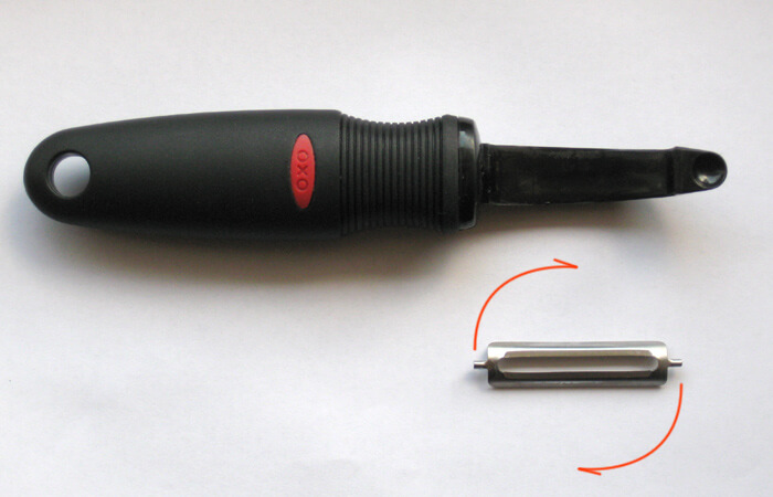 'Sharpening' the peeler blade by turning it around.